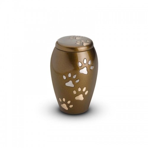 Brass - Pet Keepsake Urn (Brown with Gold and Silver Pawprints)